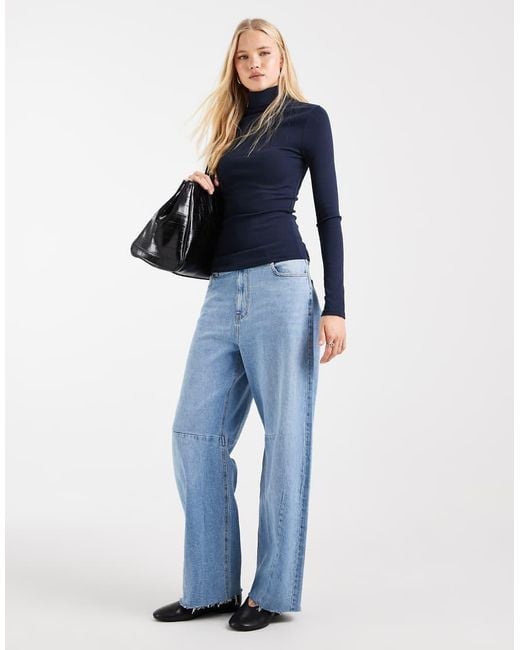 ASOS Blue Funnel Neck Long Sleeve Top
