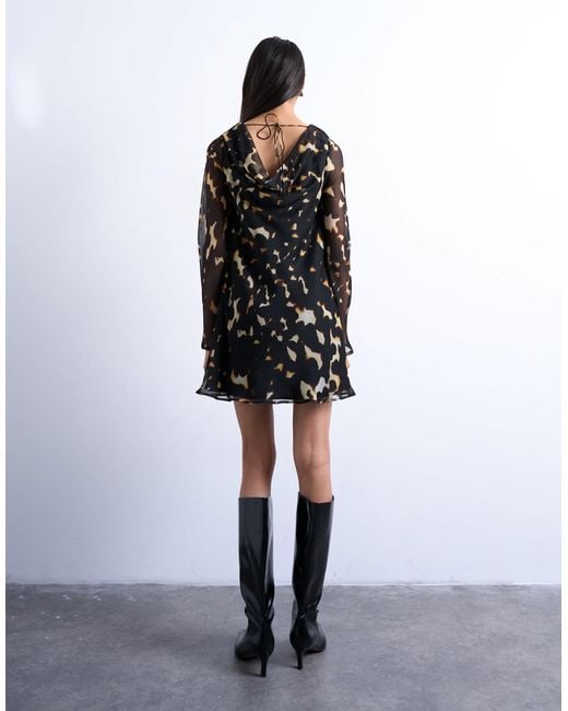 cowl neck long sleeve mini dress Beaujolais Long Sleeve Cowl Neckline Ruffle Satin Mini Dress Blush