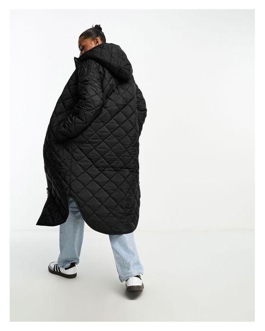 Monki White Long Quilted Coat With Hood