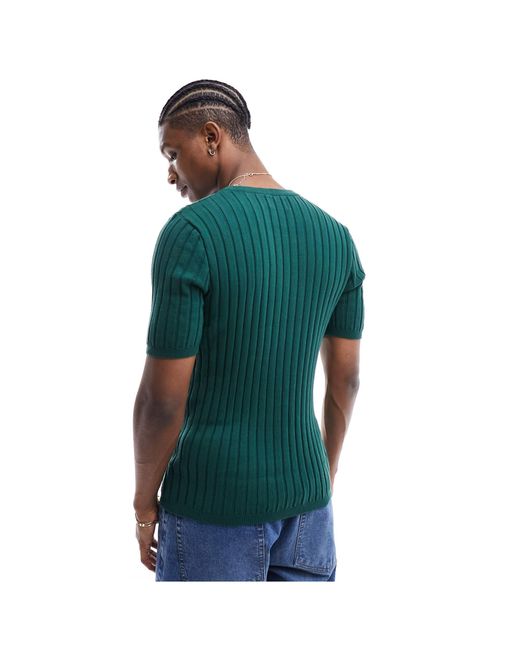 ASOS Green Knitted Muscle Fit Lightweight Rib T-shirt for men