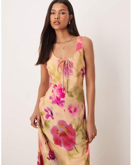 ASOS Pink Scoop Neck Tie Front Midi Dress