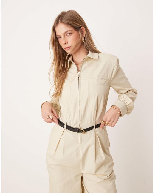 ASOS Natural Belted Boilersuit With Button Pocket Detail