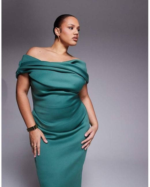 ASOS Green Asos Design Curve Bardot Midi Dress With Split