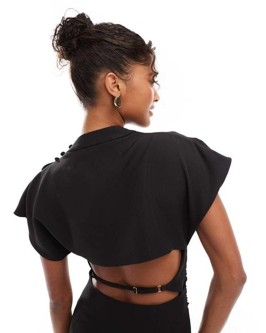 ASOS Black Grown On Sleeve High Neck Mini Dress With Open Back Detail