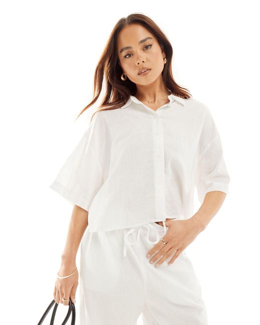 Vero Moda White Linen Boxy Short Sleeved Shirt Co-ord