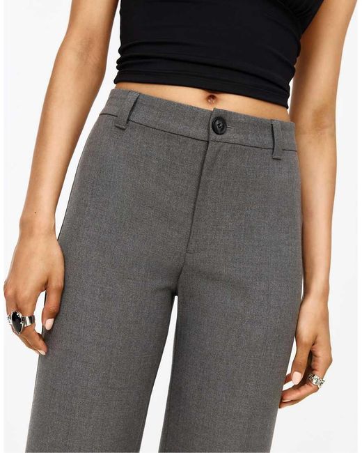 Pull&Bear Gray Petite Smart High-Waist Straight-Leg Trousers