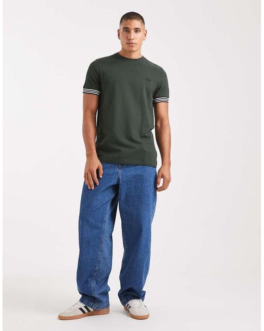 Fred Perry Green Stripe Cuff T-Shirt for men