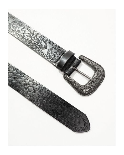 ASOS Black Faux Leather Western Belt With Embossing for men