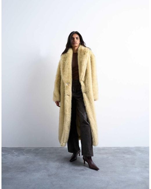 TOPSHOP Yellow Faux Fur Super Long Oversized Shawl Coat