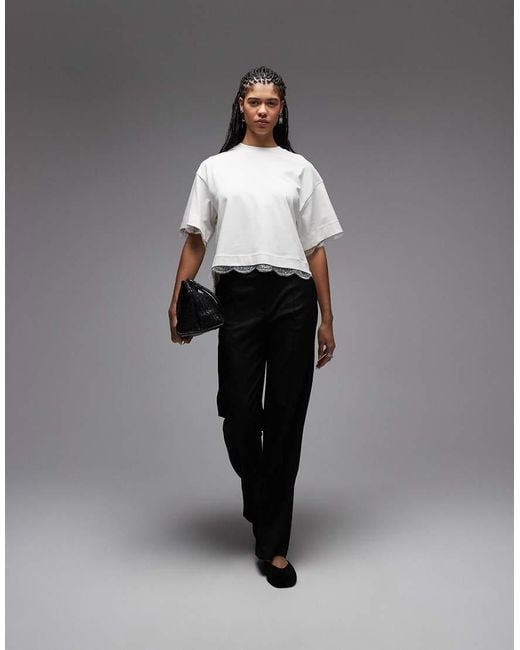 AllSaints Gray Nia Lace Trim Crop T-Shirt
