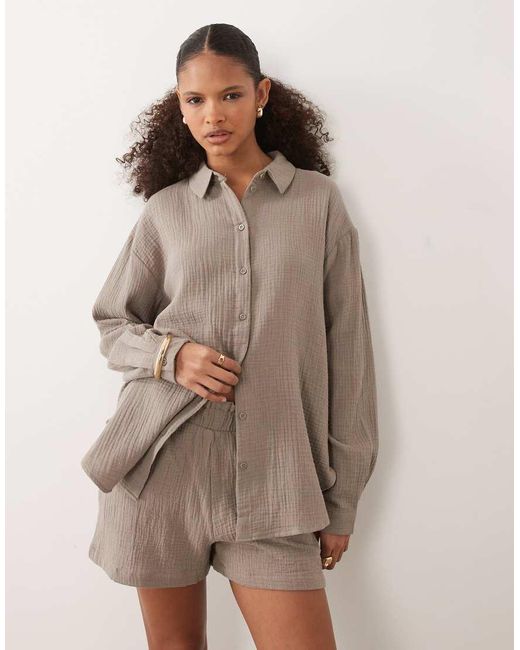 Camisa De Manga Larga De Bambula De -Marrón Jdy de color Natural