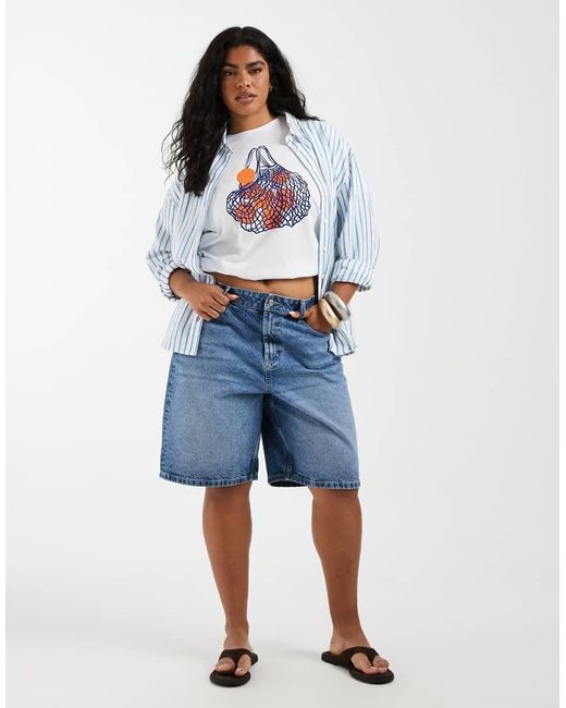 Pieces Plus Blue Pieces Curve Oversized Shopping Bag Graphic T-shirt