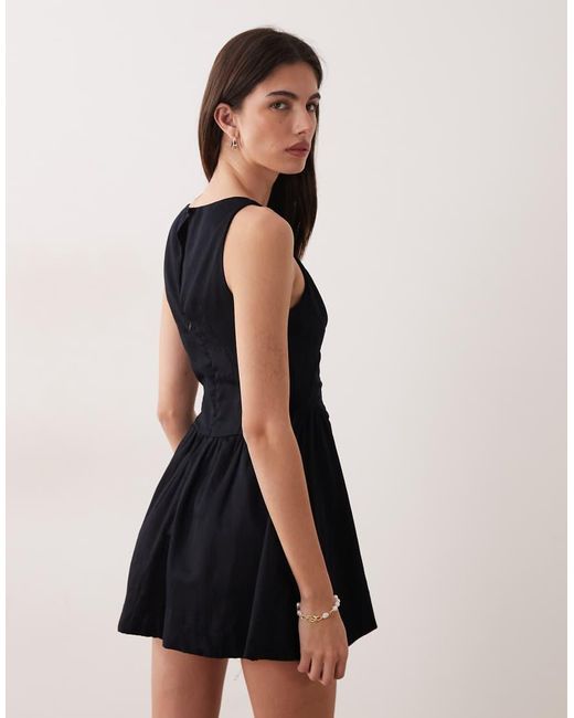 ASOS Black Waisted V-neck Mini Sundress With Seaming Details