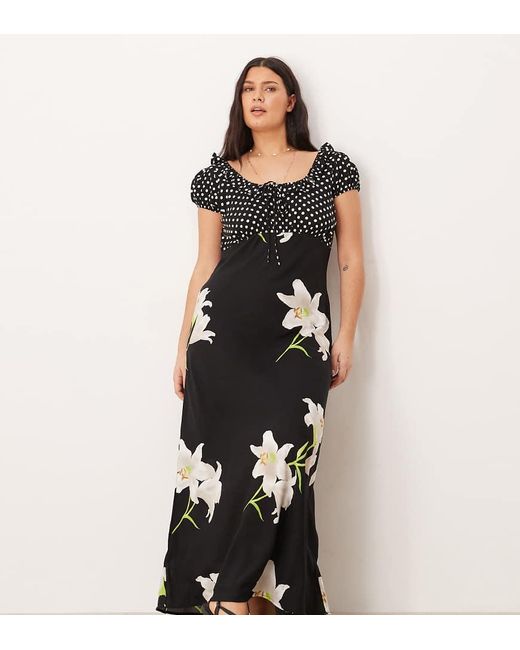 ASOS Black Asos Design Curve Scoop Neck Maxi Dress With Frill And Tie Detail
