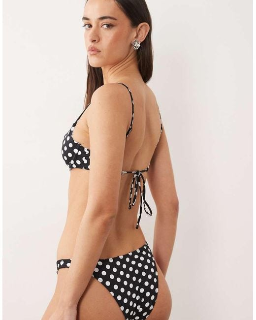 Mango Black Tie Back Polka Dot Bikini Top