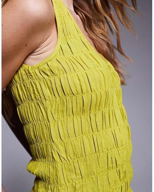 River Island Yellow Puffball Linen Mini Dress