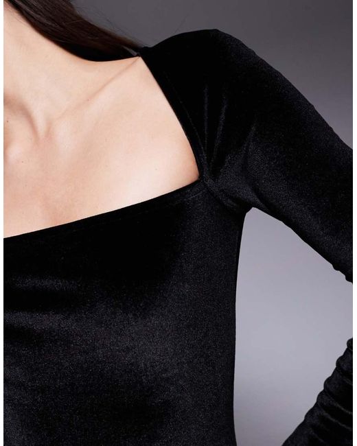 ASOS Black Wide Neck Velvet Mini Dress