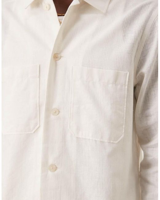Camicia A Maniche Lunghe Bianca Testurizzata di Mango in Natural da Uomo