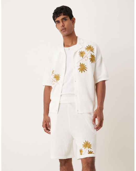 ASOS Natural Oversized Textured Knitted Shorts Co-ord for men