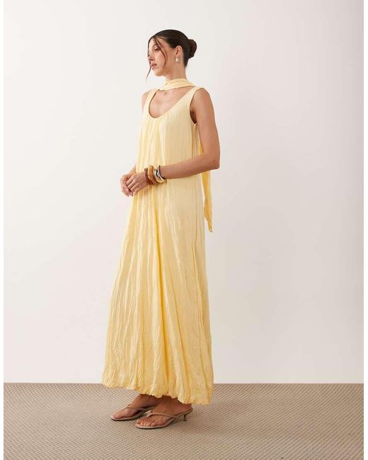 ASOS Natural Crinkle Scoop Neck Maxi Dress With Scarf Detail