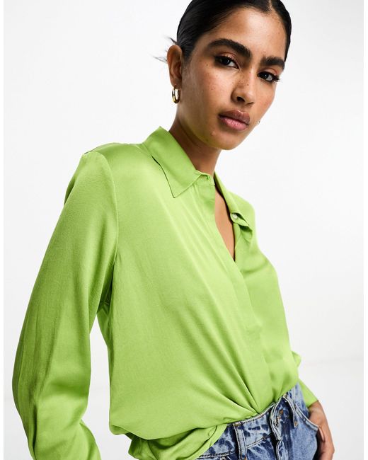 Mango Green – klassisch geschnittenes hemd aus satin
