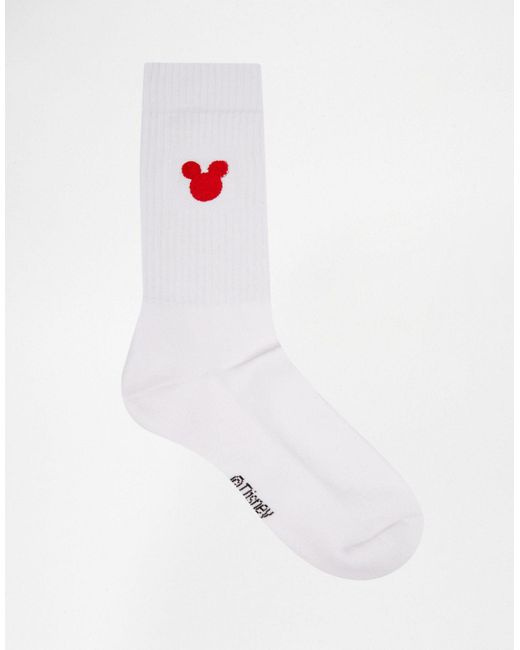 ASOS Tube Style Socks 5 Pack With Mickey Mouse Embroidery in White