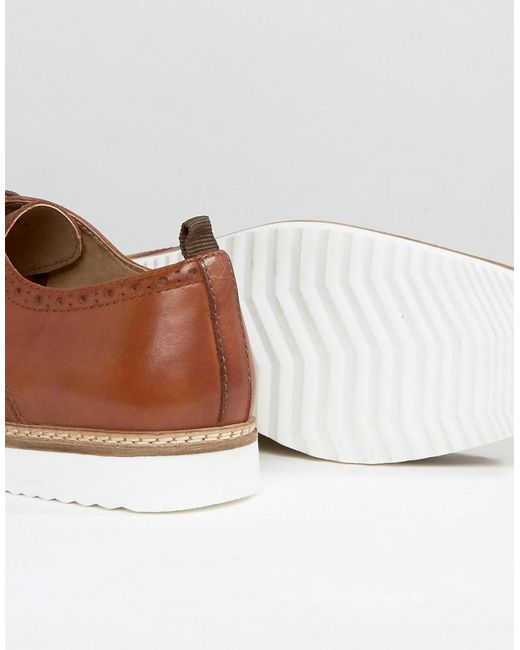 ASOS Brogue Shoes In Tan Leather With White Wedge Sole in  display picture 1
