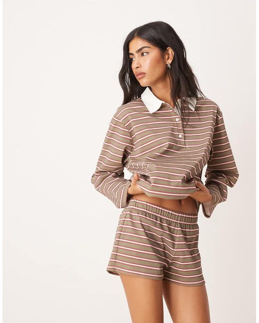 ASOS Natural Stripe Boxy Co Ord Micro Short