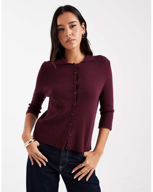 ASOS Purple Knitted Fitted Collared Cardigan