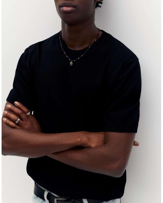 Pull&Bear Black Short Sleeve Jumper for men