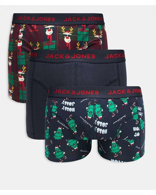Jack & Jones Blue 3 Pack Christmas Trunks for men