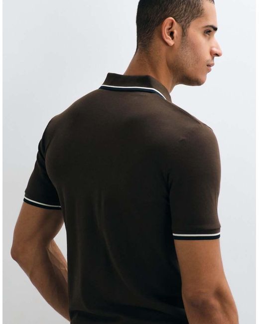 SELECTED Blue Tipped Collar Short Sleeve Polo for men