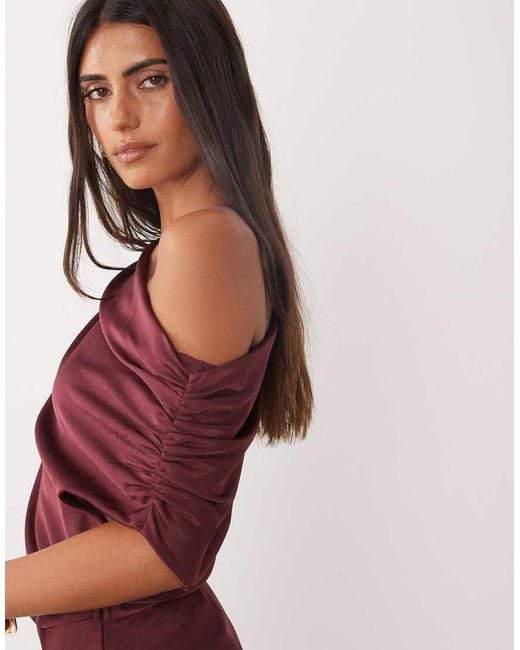 Mango Purple One Shoulder Satin Midi Dress