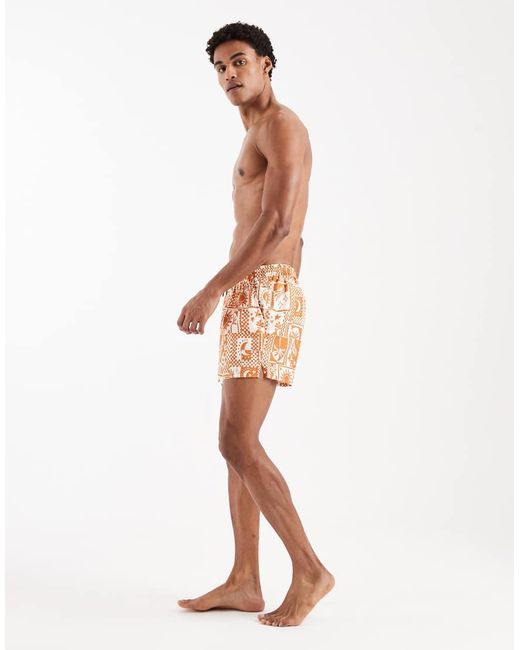 Aray Orange Sundial Print Swim Shorts for men