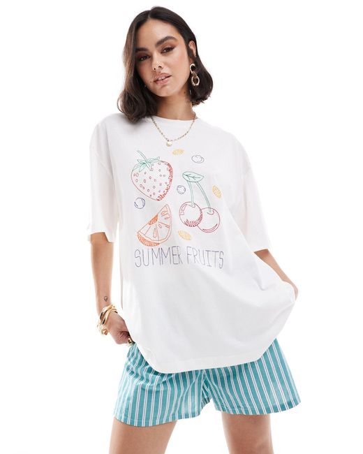 ASOS White Boyfriend Fit T-shirt With Embroidered Summer Fruits Graphic