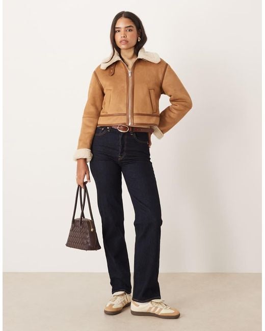 Abercrombie & Fitch Blue Vegan Suede Shearling Short Coat
