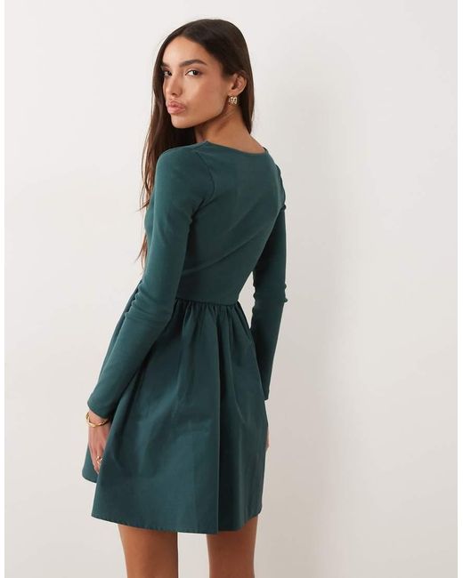 Nobody's Child Green Penni Boat Neck Jersey Poplin Mini Dress