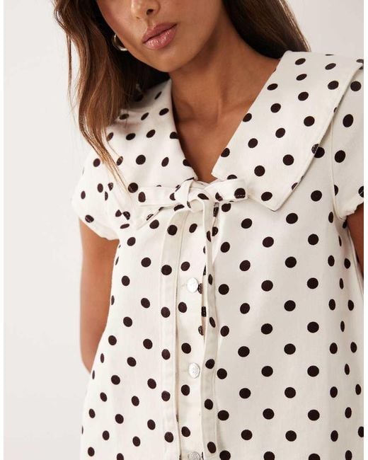 Miss Selfridge White Collared Denim Mini Dress With Tie Detail