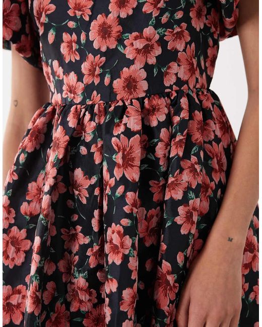 Sister Jane Blue Floral Jacquard Puff Sleeve Midi Dress