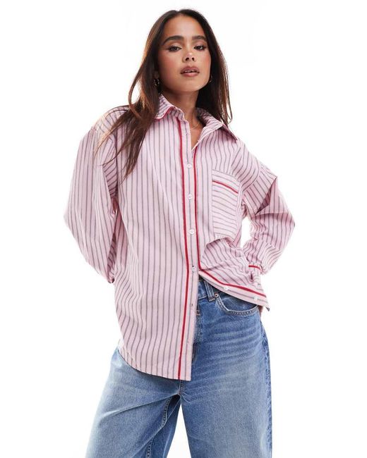 Threadbare Purple Striped Shirt With Red Trim