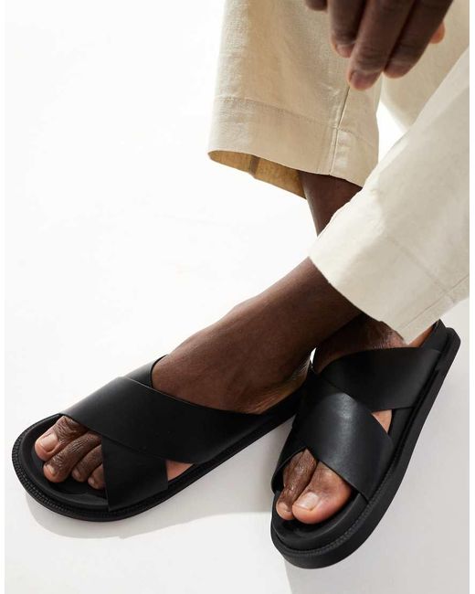 ASOS Black Cross Over Strap Sandals for men