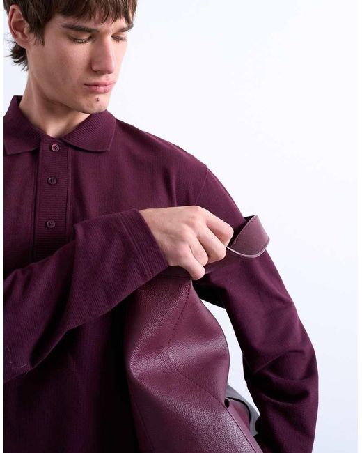 Topman Purple Long Sleeve Textu Polo for men