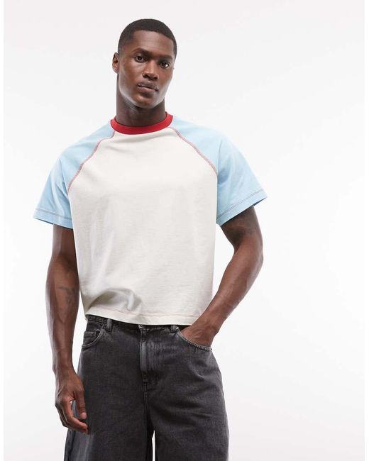 Reclaimed Vintage White Fitted Colour Block Raglan T-shirt-multi for men