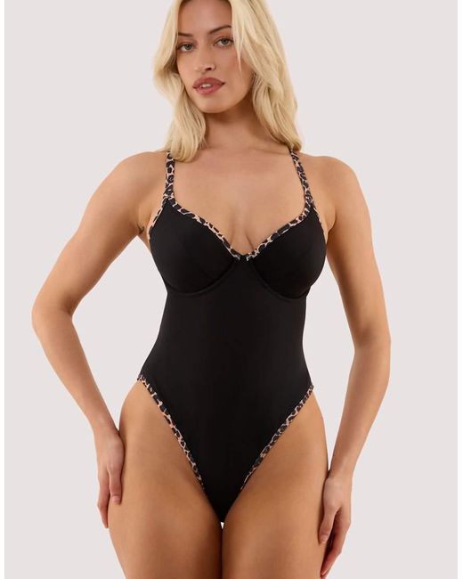 Wolf & Whistle Black Lorna Leopard Print Fuller Bust Underwired Swimsuit
