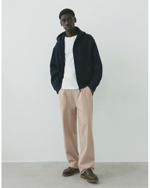 Pull&Bear Black Tailored Fit Wide Leg Trousers for men