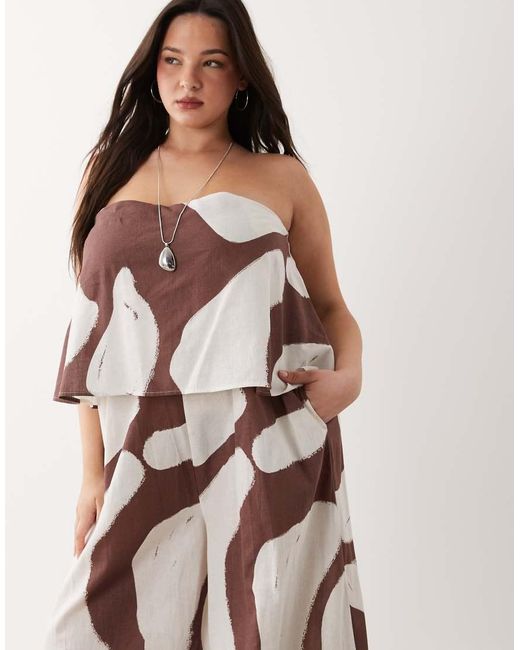 ASOS Brown Asos Design Curve Bandeau Double Layer Jumpsuit