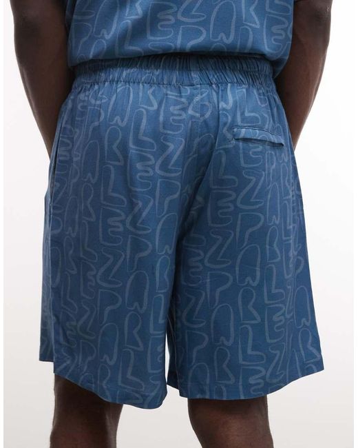 Parlez Blue Wake Geometric Pattern Shorts for men