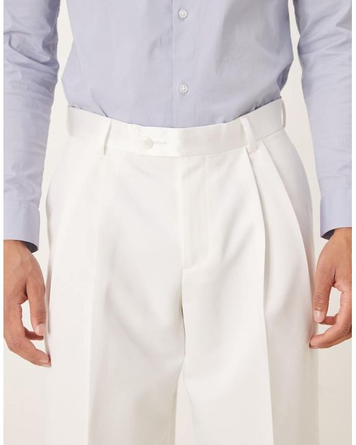 Pantalones De Vestir Blancos De Pernera Suelta Con Pinzas Dobles Y Cinturilla De Satén De ASOS de hombre de color Natural