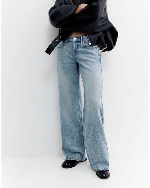 Pull&Bear Blue Low-Rise Straight-Leg Jeans With Stars