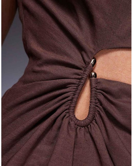 4th & Reckless Brown Contains Linen Cut Out Metal Hardware Mini Dress